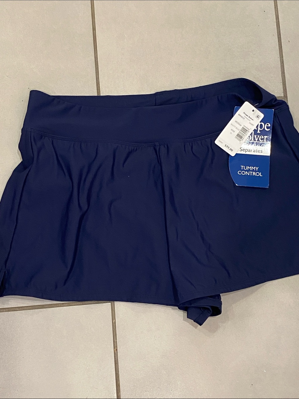 Shape Solver Navy Tummy Control One-Piece Swim Shorts NWT size 12